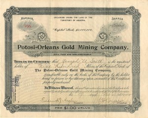 Potosi=Orleans Gold Mining Co. - Stock Certificate